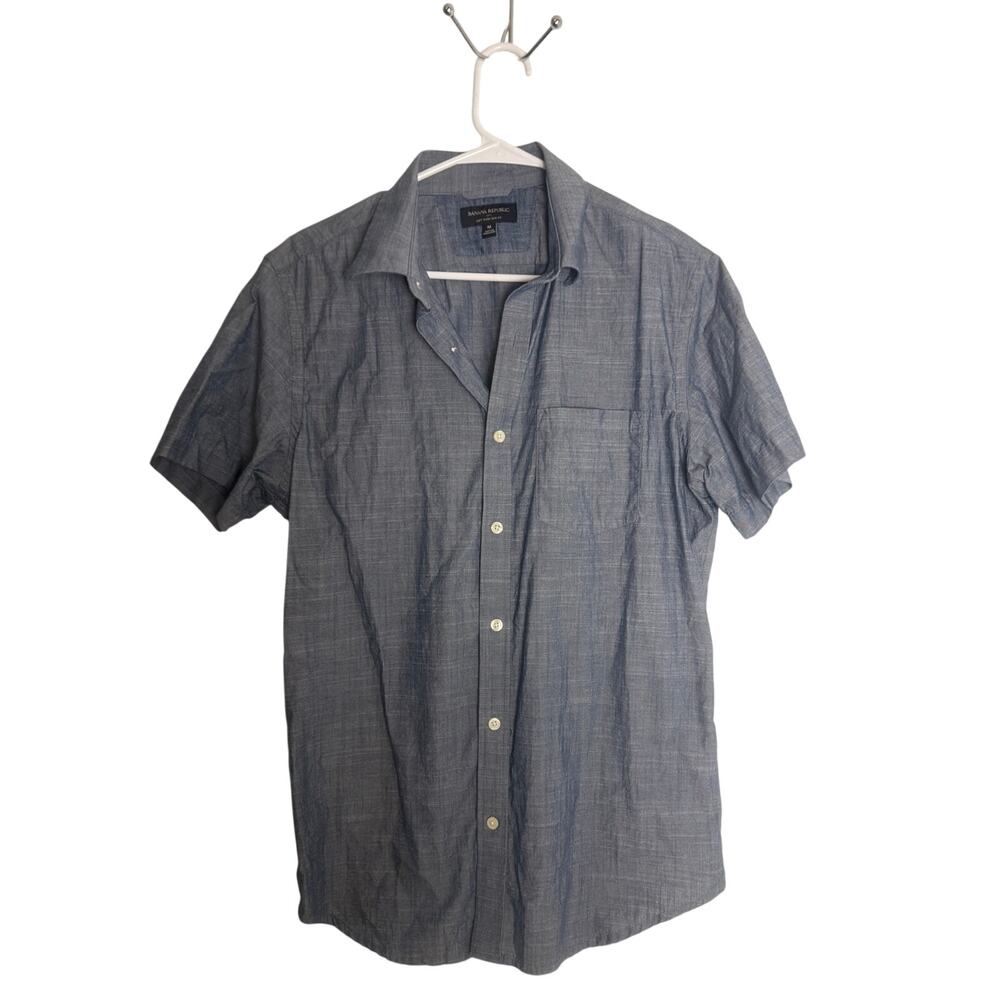 Banana Republic Shirt Men Medium Blue Soft Wash Slim Fit Short Sleeve Button Dow